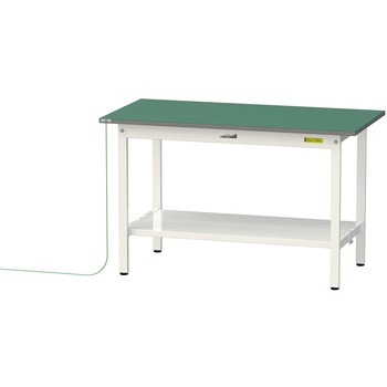 軽量作業台/耐荷重150kg_導電性ゴムマット+アース付き_固定式_全面棚板付き_ワークテーブル150シリーズ 山金工業