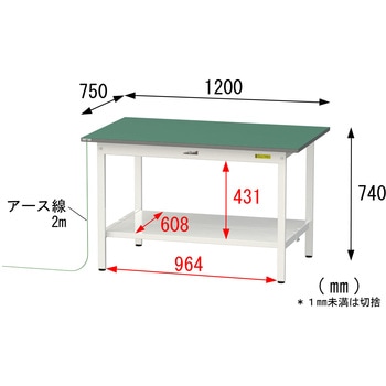 軽量作業台/耐荷重150kg_導電性ゴムマット+アース付き_固定式_全面棚板付き_ワークテーブル150シリーズ 山金工業