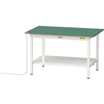 軽量作業台/耐荷重150kg_導電性ゴムマット+アース付き_固定式_全面棚板付き_ワークテーブル150シリーズ 山金工業