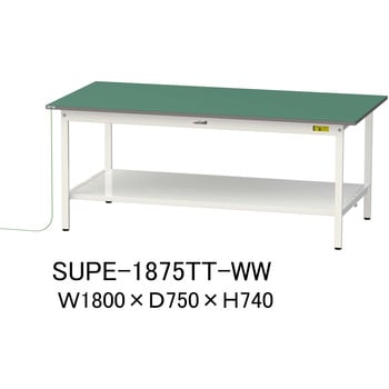 軽量作業台/耐荷重150kg_導電性ゴムマット+アース付き_固定式_全面棚板付き_ワークテーブル150シリーズ 山金工業