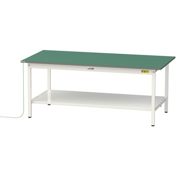 軽量作業台/耐荷重150kg_導電性ゴムマット+アース付き_固定式_全面棚板付き_ワークテーブル150シリーズ 山金工業