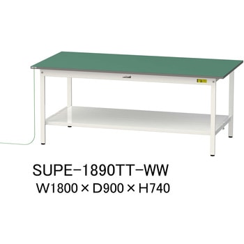 軽量作業台/耐荷重150kg_導電性ゴムマット+アース付き_固定式_全面棚板付き_ワークテーブル150シリーズ 山金工業