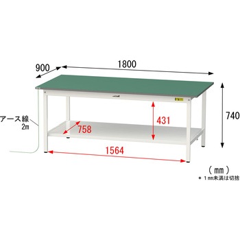 軽量作業台/耐荷重150kg_導電性ゴムマット+アース付き_固定式_全面棚板付き_ワークテーブル150シリーズ 山金工業