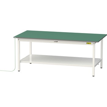 軽量作業台/耐荷重150kg_導電性ゴムマット+アース付き_固定式_全面棚板付き_ワークテーブル150シリーズ 山金工業