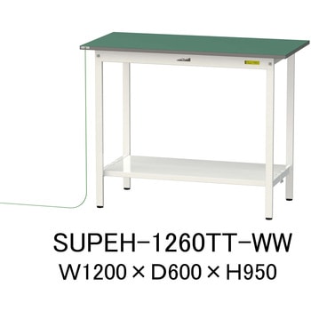 軽量作業台/耐荷重150kg_導電性ゴムマット+アース付き_固定式_全面棚板付き_ワークテーブル150シリーズ 山金工業