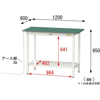 軽量作業台/耐荷重150kg_導電性ゴムマット+アース付き_固定式_全面棚板付き_ワークテーブル150シリーズ 山金工業
