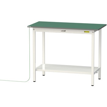 軽量作業台/耐荷重150kg_導電性ゴムマット+アース付き_固定式_全面棚板付き_ワークテーブル150シリーズ 山金工業
