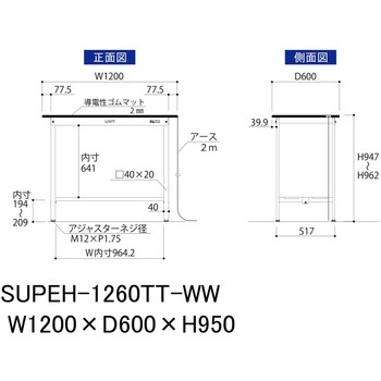 軽量作業台/耐荷重150kg_導電性ゴムマット+アース付き_固定式_全面棚板付き_ワークテーブル150シリーズ 山金工業