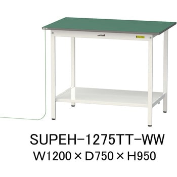 軽量作業台/耐荷重150kg_導電性ゴムマット+アース付き_固定式_全面棚板付き_ワークテーブル150シリーズ 山金工業