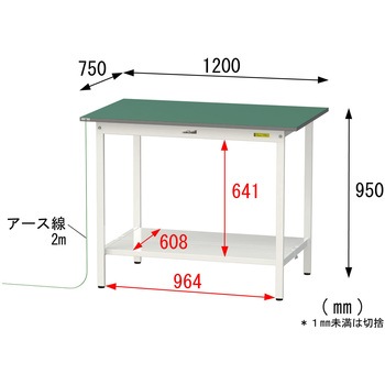 軽量作業台/耐荷重150kg_導電性ゴムマット+アース付き_固定式_全面棚板付き_ワークテーブル150シリーズ 山金工業