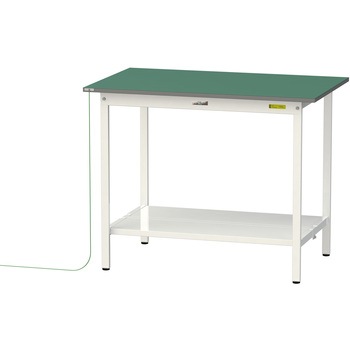 軽量作業台/耐荷重150kg_導電性ゴムマット+アース付き_固定式_全面棚板付き_ワークテーブル150シリーズ 山金工業