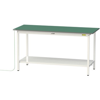軽量作業台/耐荷重150kg_導電性ゴムマット+アース付き_固定式_全面棚板付き_ワークテーブル150シリーズ 山金工業