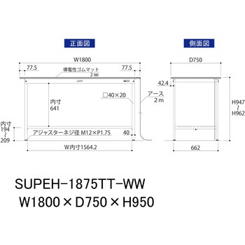 軽量作業台/耐荷重150kg_導電性ゴムマット+アース付き_固定式_全面棚板付き_ワークテーブル150シリーズ 山金工業