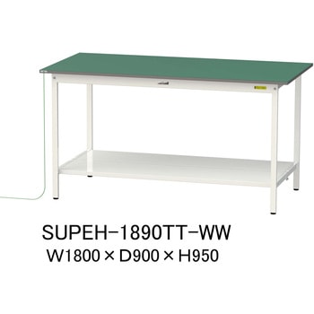 軽量作業台/耐荷重150kg_導電性ゴムマット+アース付き_固定式_全面棚板付き_ワークテーブル150シリーズ 山金工業