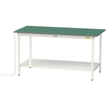 軽量作業台/耐荷重150kg_導電性ゴムマット+アース付き_固定式_全面棚板付き_ワークテーブル150シリーズ 山金工業