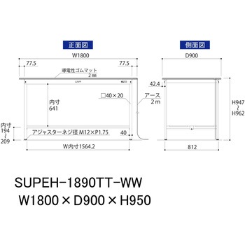軽量作業台/耐荷重150kg_導電性ゴムマット+アース付き_固定式_全面棚板付き_ワークテーブル150シリーズ 山金工業