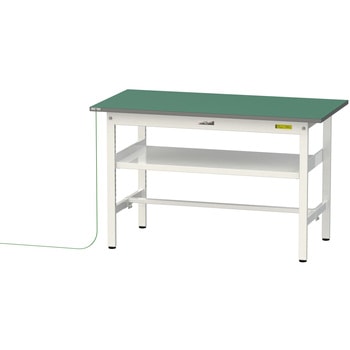 軽量作業台/耐荷重150kg_導電性ゴムマット+アース付き_中間棚付き固定式_ワークテーブル150シリーズ 山金工業