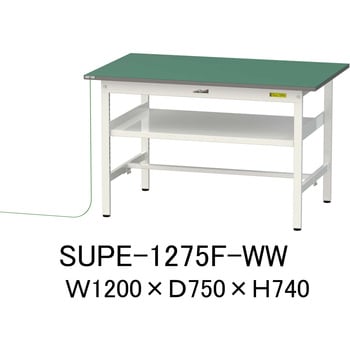 軽量作業台/耐荷重150kg_導電性ゴムマット+アース付き_中間棚付き固定式_ワークテーブル150シリーズ 山金工業