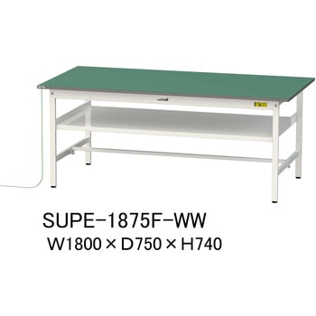 軽量作業台/耐荷重150kg_導電性ゴムマット+アース付き_中間棚付き固定式_ワークテーブル150シリーズ 山金工業