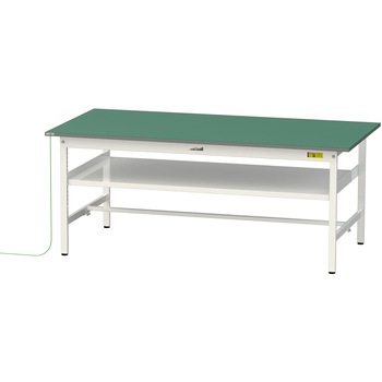 軽量作業台/耐荷重150kg_導電性ゴムマット+アース付き_中間棚付き固定式_ワークテーブル150シリーズ 山金工業