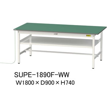 軽量作業台/耐荷重150kg_導電性ゴムマット+アース付き_中間棚付き固定式_ワークテーブル150シリーズ 山金工業