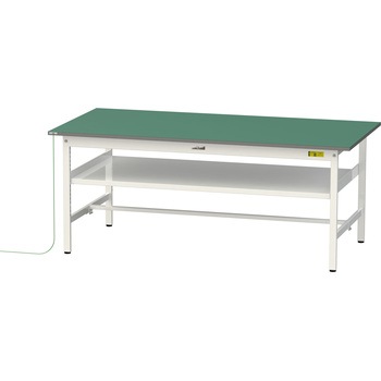 軽量作業台/耐荷重150kg_導電性ゴムマット+アース付き_中間棚付き固定式_ワークテーブル150シリーズ 山金工業