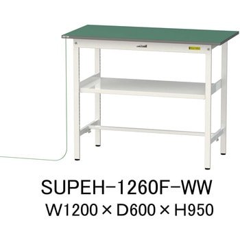 軽量作業台/耐荷重150kg_導電性ゴムマット+アース付き_中間棚付き固定式_ワークテーブル150シリーズ 山金工業