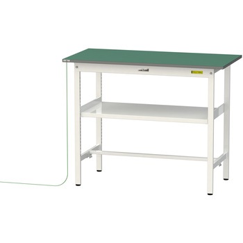軽量作業台/耐荷重150kg_導電性ゴムマット+アース付き_中間棚付き固定式_ワークテーブル150シリーズ 山金工業