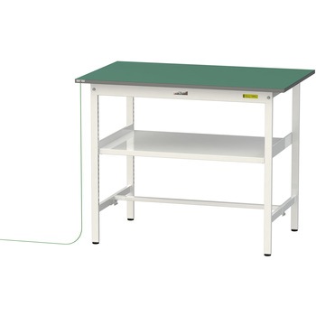 軽量作業台/耐荷重150kg_導電性ゴムマット+アース付き_中間棚付き固定式_ワークテーブル150シリーズ 山金工業