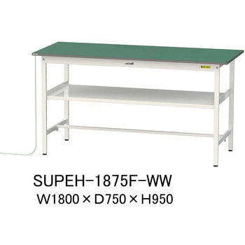 軽量作業台/耐荷重150kg_導電性ゴムマット+アース付き_中間棚付き固定式_ワークテーブル150シリーズ 山金工業