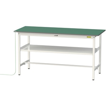 軽量作業台/耐荷重150kg_導電性ゴムマット+アース付き_中間棚付き固定式_ワークテーブル150シリーズ 山金工業