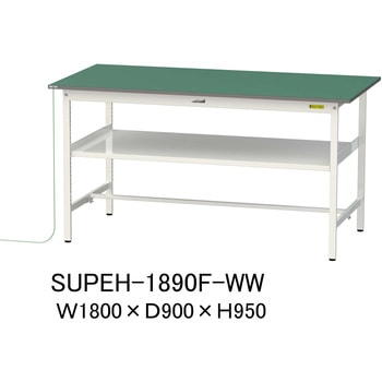 軽量作業台/耐荷重150kg_導電性ゴムマット+アース付き_中間棚付き固定式_ワークテーブル150シリーズ 山金工業