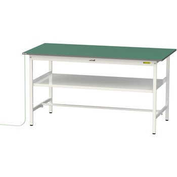 軽量作業台/耐荷重150kg_導電性ゴムマット+アース付き_中間棚付き固定式_ワークテーブル150シリーズ 山金工業