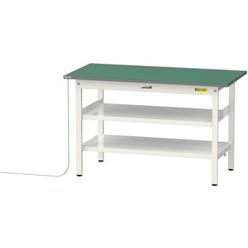 軽量作業台/耐荷重150kg_導電性ゴムマット+アース付き_中間棚付き固定式_全面棚板付き_ワークテーブル150シリーズ 山金工業