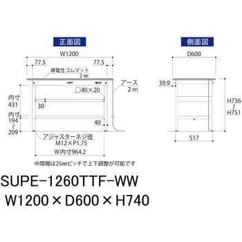軽量作業台/耐荷重150kg_導電性ゴムマット+アース付き_中間棚付き固定式_全面棚板付き_ワークテーブル150シリーズ 山金工業