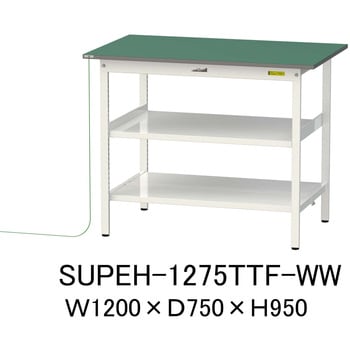 軽量作業台/耐荷重150kg_導電性ゴムマット+アース付き_中間棚付き固定式_全面棚板付き_ワークテーブル150シリーズ 山金工業