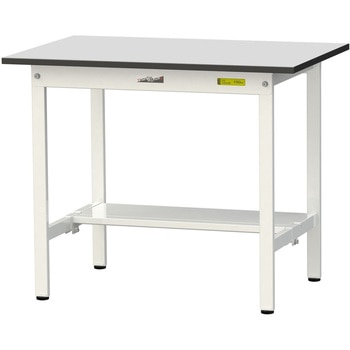 軽量作業台/耐荷重150kg_固定式_半面棚板付き_RoHS2指令対応塩ビシート天板_ワークテーブル150シリーズ 山金工業