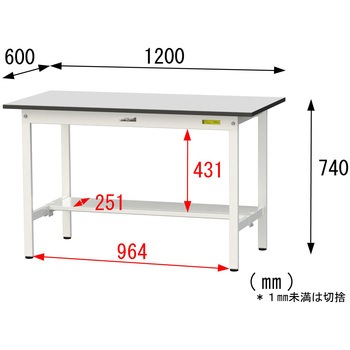 軽量作業台/耐荷重150kg_固定式_半面棚板付き_RoHS2指令対応塩ビシート天板_ワークテーブル150シリーズ 山金工業