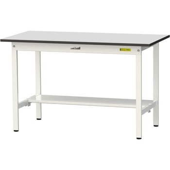 軽量作業台/耐荷重150kg_固定式_半面棚板付き_RoHS2指令対応塩ビシート天板_ワークテーブル150シリーズ 山金工業