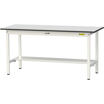 軽量作業台/耐荷重150kg_固定式_半面棚板付き_RoHS2指令対応塩ビシート天板_ワークテーブル150シリーズ 山金工業
