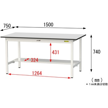 軽量作業台/耐荷重150kg_固定式_半面棚板付き_RoHS2指令対応塩ビシート天板_ワークテーブル150シリーズ 山金工業