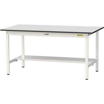 軽量作業台/耐荷重150kg_固定式_半面棚板付き_RoHS2指令対応塩ビシート天板_ワークテーブル150シリーズ 山金工業