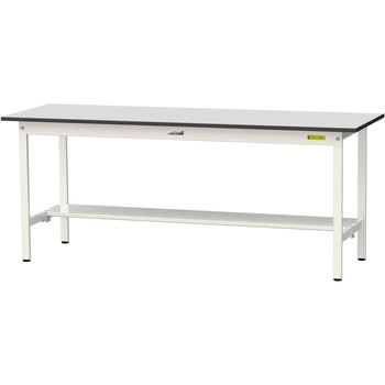 軽量作業台/耐荷重150kg_固定式_半面棚板付き_RoHS2指令対応塩ビシート天板_ワークテーブル150シリーズ 山金工業