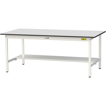 軽量作業台/耐荷重150kg_固定式_半面棚板付き_RoHS2指令対応塩ビシート天板_ワークテーブル150シリーズ 山金工業