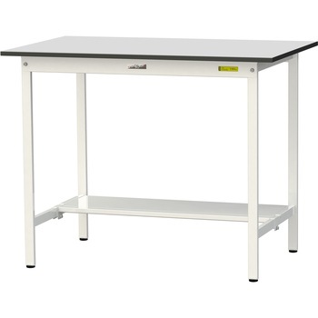 軽量作業台/耐荷重150kg_固定式_半面棚板付き_RoHS2指令対応塩ビシート天板_ワークテーブル150シリーズ 山金工業