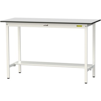 軽量作業台/耐荷重150kg_固定式_半面棚板付き_RoHS2指令対応塩ビシート天板_ワークテーブル150シリーズ 山金工業