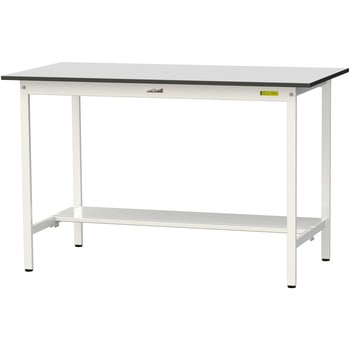 軽量作業台/耐荷重150kg_固定式_半面棚板付き_RoHS2指令対応塩ビシート天板_ワークテーブル150シリーズ 山金工業