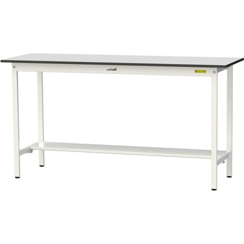 軽量作業台/耐荷重150kg_固定式_半面棚板付き_RoHS2指令対応塩ビシート天板_ワークテーブル150シリーズ 山金工業