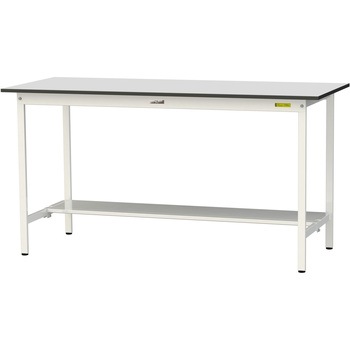 軽量作業台/耐荷重150kg_固定式_半面棚板付き_RoHS2指令対応塩ビシート天板_ワークテーブル150シリーズ 山金工業