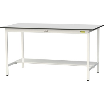 軽量作業台/耐荷重150kg_固定式_半面棚板付き_RoHS2指令対応塩ビシート天板_ワークテーブル150シリーズ 山金工業
